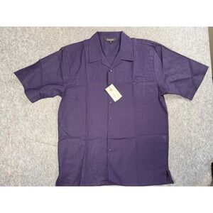 Bagazio Shirt Mens Large Purple Ramie Cotton Short Sleeve Camp Collar Casual New